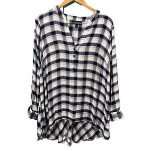 Lane Bryant Women's Plus Sz 14 16 Pink Black Plaid Flannel Flared Bottom Shirt